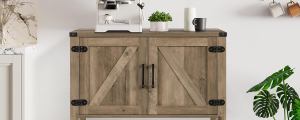 Rustic Brown Console Table With Storage Cabinets