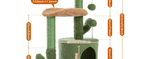 Cactus Cat Tree with Curved Perch Cozy Cat Condo Small Cat Tower with Removable Top Bed Cat Scratching Post for Indoor Cat Toys