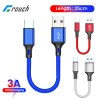 0.25m Short USB C Cable 3A Type C/Micro Fast Charging Cable Power Bank Data Cord For Samsung Huawei Xiaomi Nylon Braided Wire