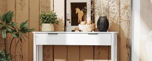 White Minimalist Console Table With Generous Drawer