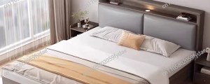 Solid wood bed household double bed bedroom simple rental room single bed rack